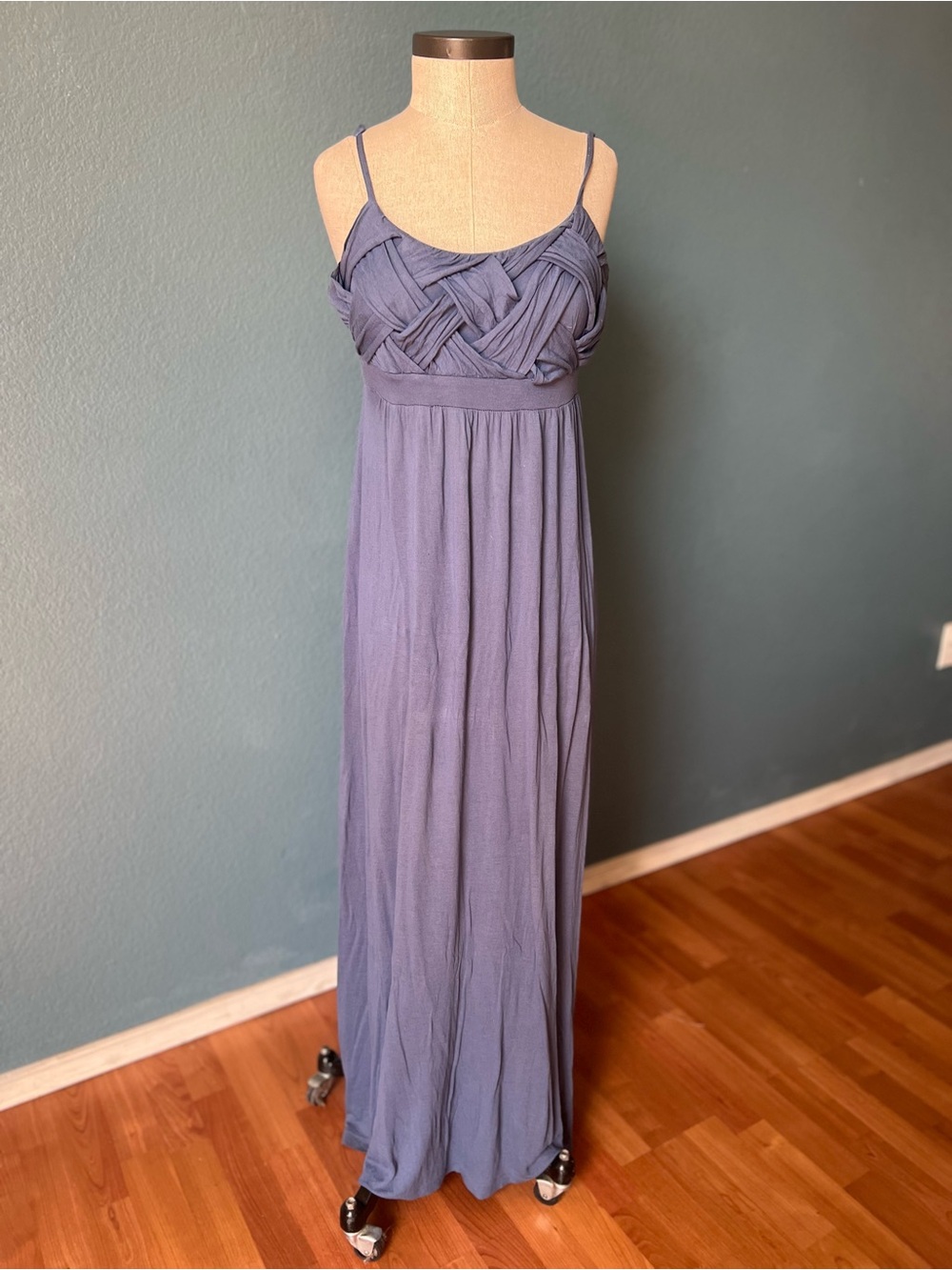 New York & Company Slate Blue Braided Bust Maxi Dress Y2K